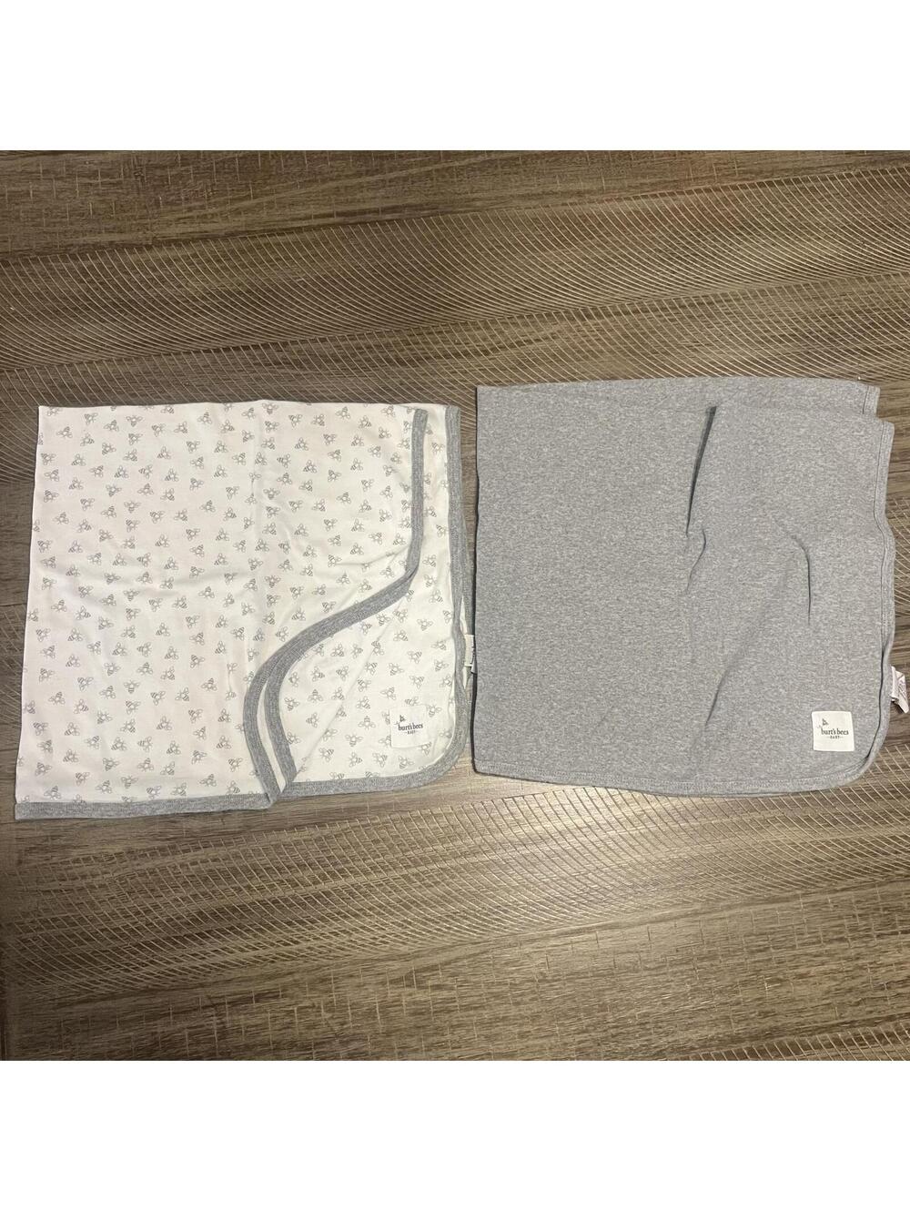 Set of 2 Burt's Bees Baby 100% Organic Gray receiving blankets